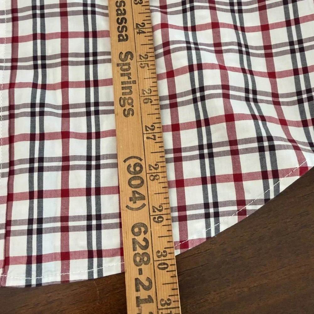 Banana Republic Grant Fit Mens L Red Black White Plaid Custom 078 Wash Shirt